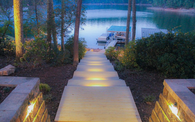 stairs and dock with lights